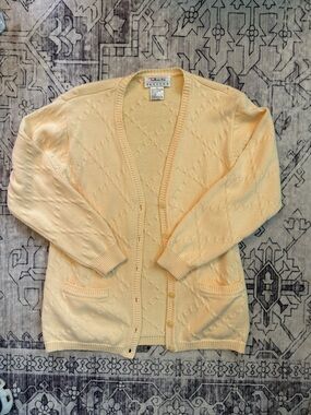 Vintage Talbots Petite Button up sweater butter yellow S Cardigan 100% cotton